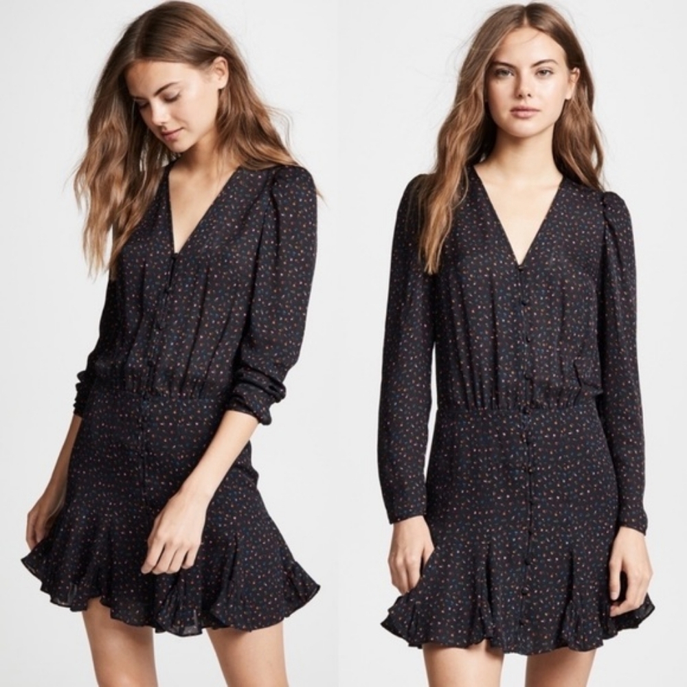 Veronica Beard Riggins Silk Long-Sleeve Dress Black Flowers Floral Size 4 $195